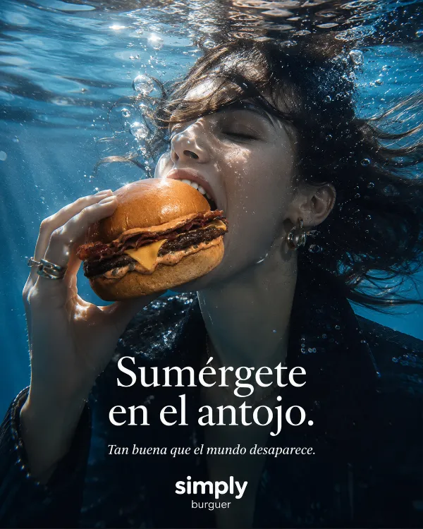 Anuncio de hamburguesa bajo el agua, hecho con el método