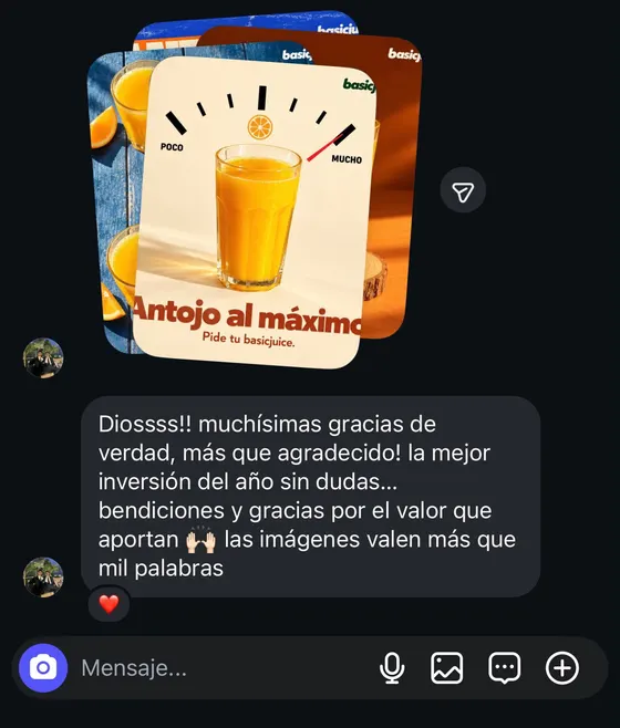 Mensaje de un cliente con los anuncios que creó con el método (1 de 10)