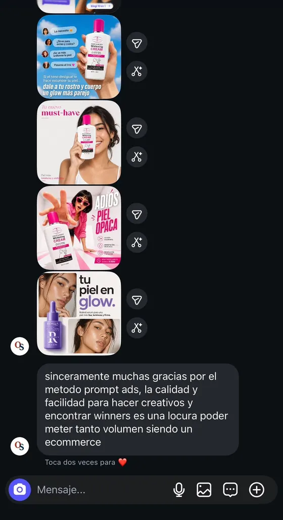 Mensaje de un cliente con los anuncios que creó con el método (6 de 10)