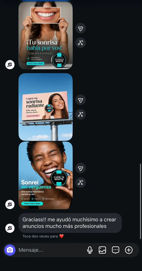 Mensaje de un cliente con los anuncios que creó con el método (10 de 10)